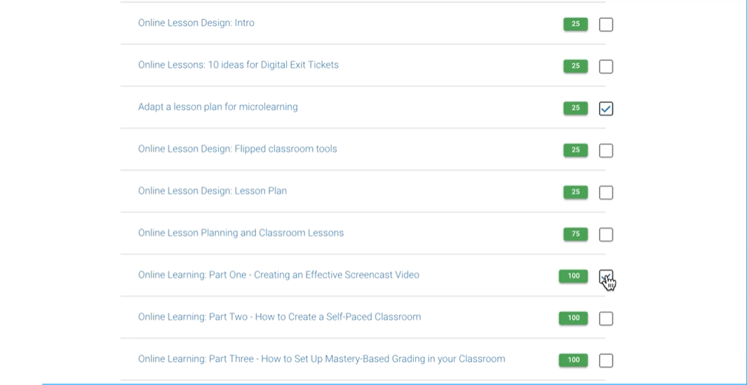 Selecting catalog activities to add in Alludo